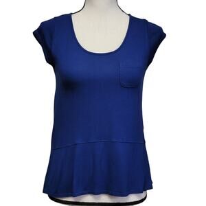 Ever New Blue Knit Top Womens Sz 2‎ Cap Sleeve Minimalist Capsule Staple Basic